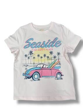NEW PAPER FLOWER girl's seaside graphic tee in white